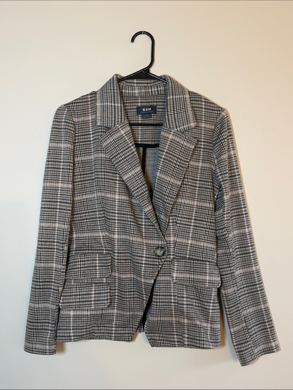 Anthropologie Maeve Brown and Beige Plaid Single-Button Stretch Blazer XS
